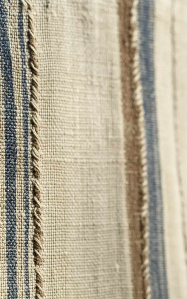 Toile de Korhogo aux rayures lin, indigo et brun
